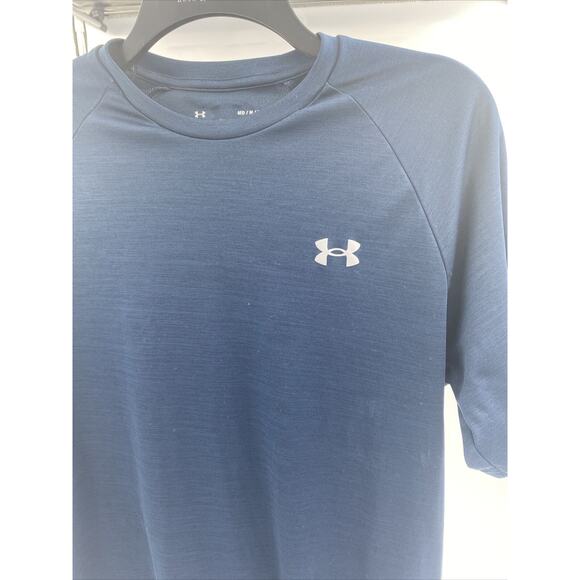 Under Armour HeatGear Men Size M Blue Loose Fit Short Sleeve Crew-Neck T-Shirt - Picture 2 of 4